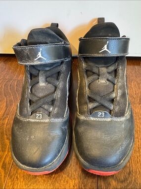 Jordan Kids Black and Red High-Top Sneakers